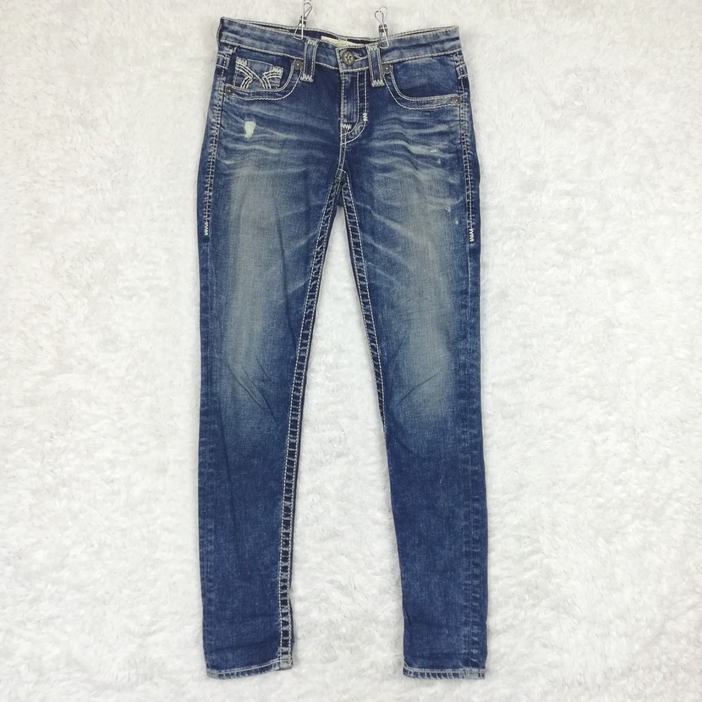 Big Star Womens Jeans Jenae Skinny Blue Denim Distressed Stone Wash Low Rise 27
